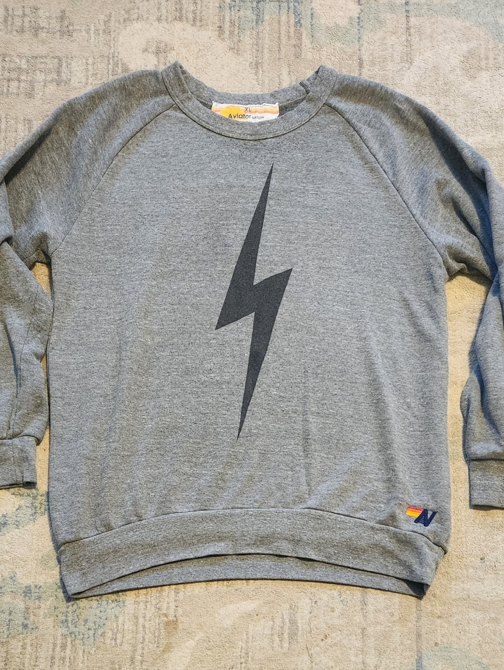 Aviator Nation Lightning Bolt Crew Sweatshirt. Gray/Black. Size XL